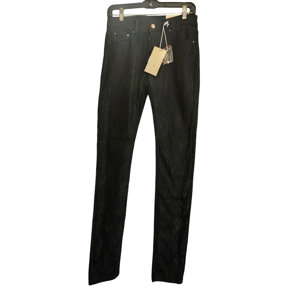 mnml Lace Overlay Jeans Womens 29 Black NWT Gothic Floral Skinny Pants